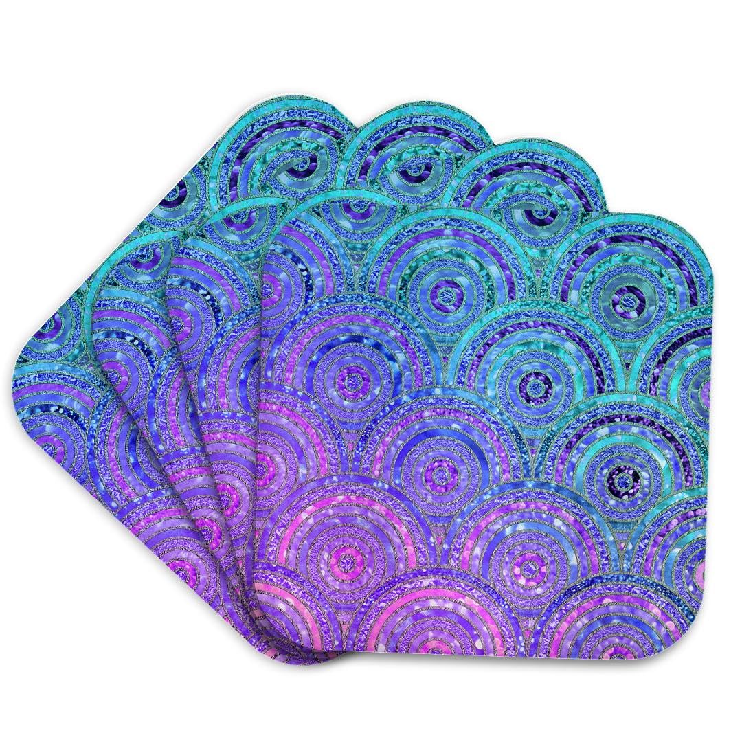 Dessous-de-verre doux anti-taches et anti-bruit bleu sarcelle violet lot de 4