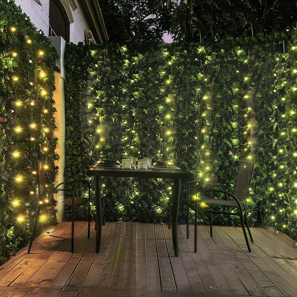 Artificial Ivy Privacy Fence with Lights 120x40in Grass Wall Screen Fake Vines Balcony Fence Privacy Screen Cover, Faux Ivy Leaf Hedge Panels Wall Decoration