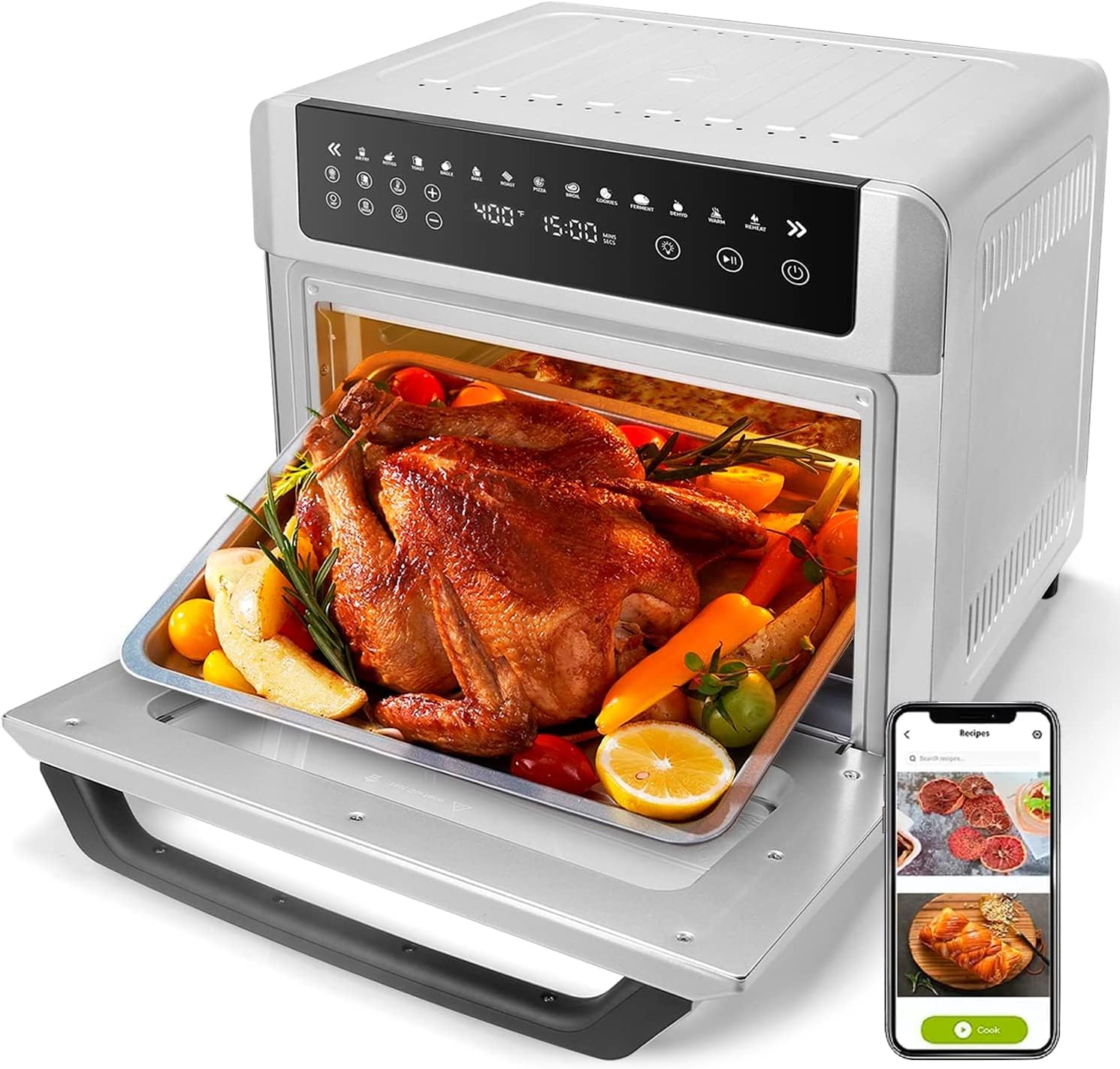 Gevi Air Fryer Toaster Oven Combo, Large Digital LED Screen Convection Oven with Rotisserie and Dehydrator, Extra Large Capacity Countertop Oven with Online Recipes