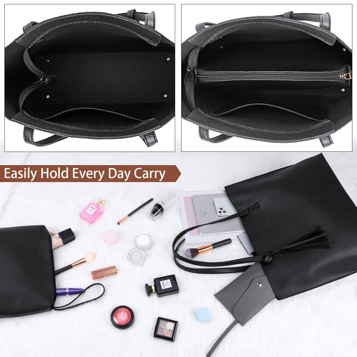 NUBILY Borsa Donna Grande Borsa Tracolla Borse Shopper Donna Borsa Lavoro a Spalla PU Pelle Nappa Firmate Borsetta Donna Tote Grandi 2 Pezzi Set Nera