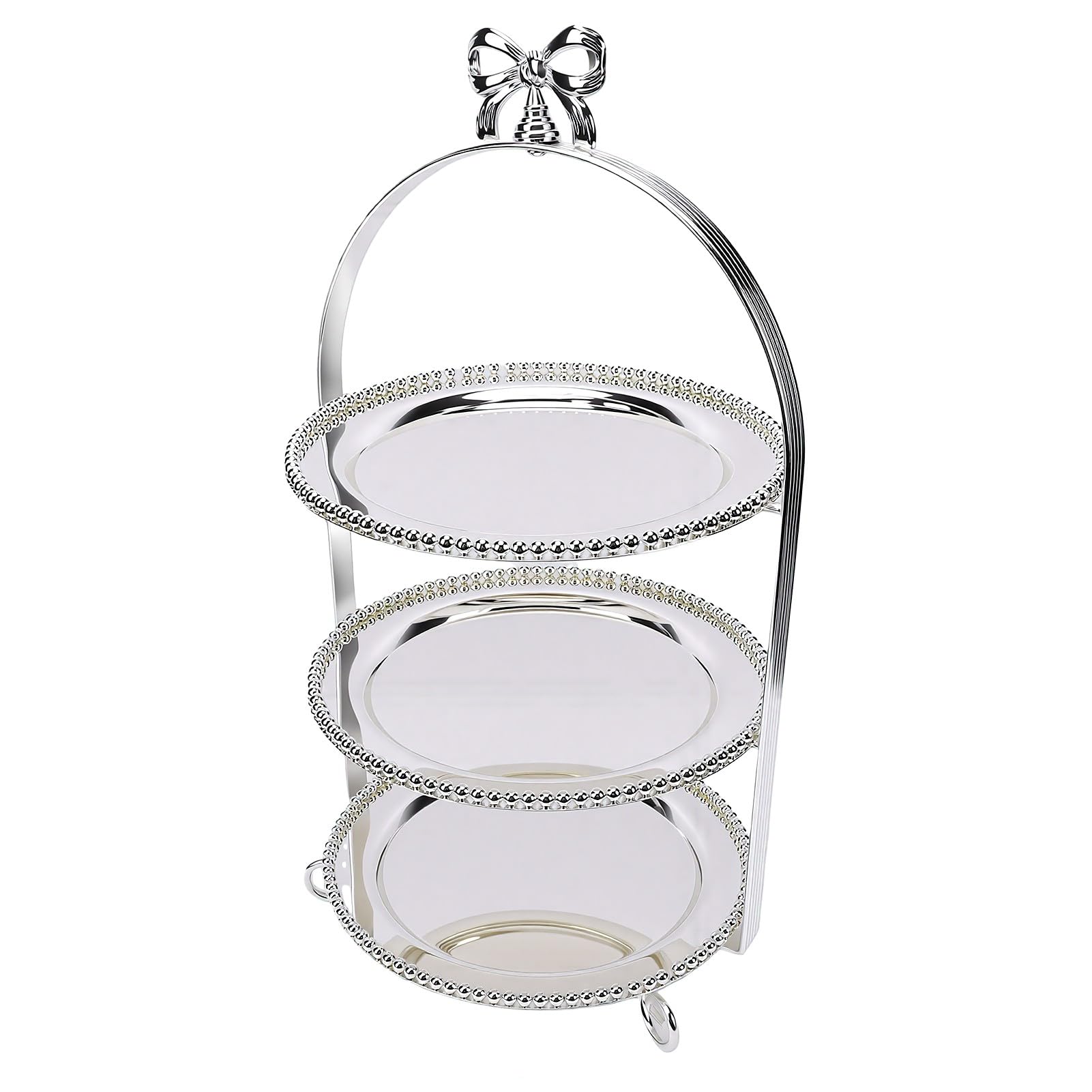 Pssopp Soporte para Tartas de 3 Niveles, Metal | Platos Redondos de 10 Pulgadas, 20 Pulgadas de Alto, Plata de Lujo Ligera Europea, para Exhibición de Magdalenas, Postres y