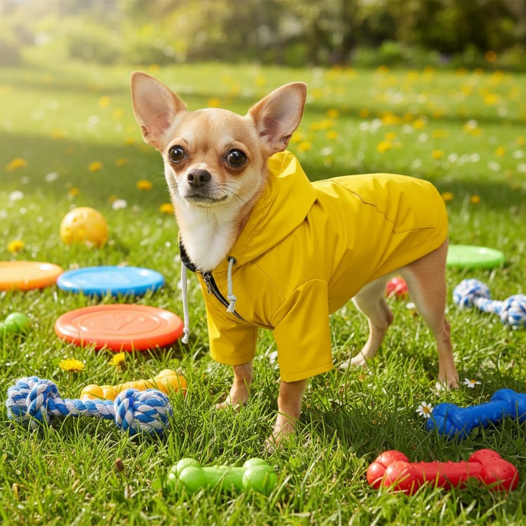 Dog Raincoat rain Jacket Raincoat Dogs Waterproof Small Medium Breeds Zip Closure Storage Pocket Harness Hole Yellow XL