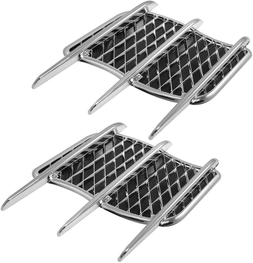 PLAYTOP 2x Cool Style Style Fender Air Vent Custom Chrome Plated Decorative Air Flow 3M Self-adhesive Stick Scoop Pattern