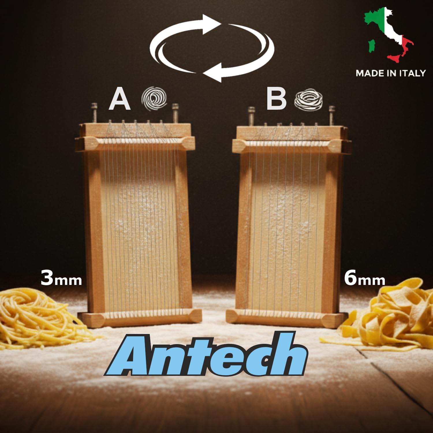 Guitare Antech avec rouleau à pâtisserie pour pâtes, spaghetti, fettuccine, emporte-pièce des Abruzzes