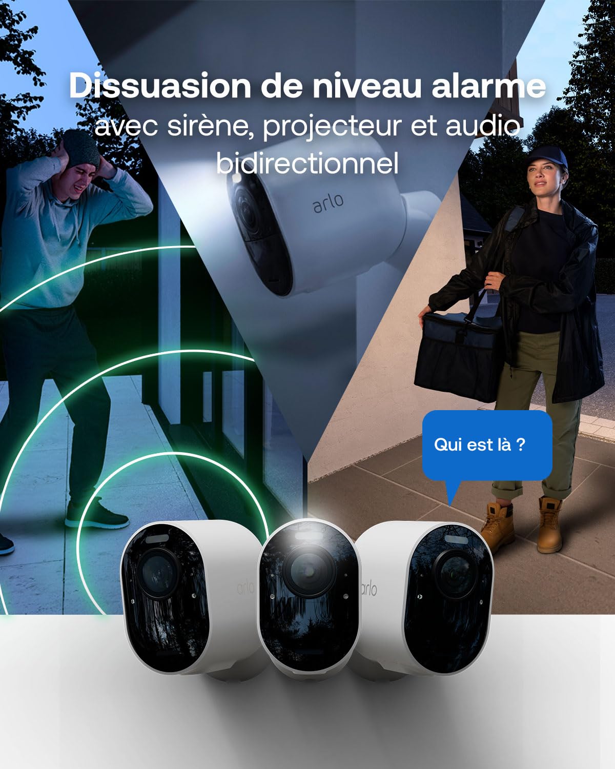 Arlo Ultra 3, Caméra de Surveillance WiFi 4K, 3 Caméras + Smarthub, Blanche