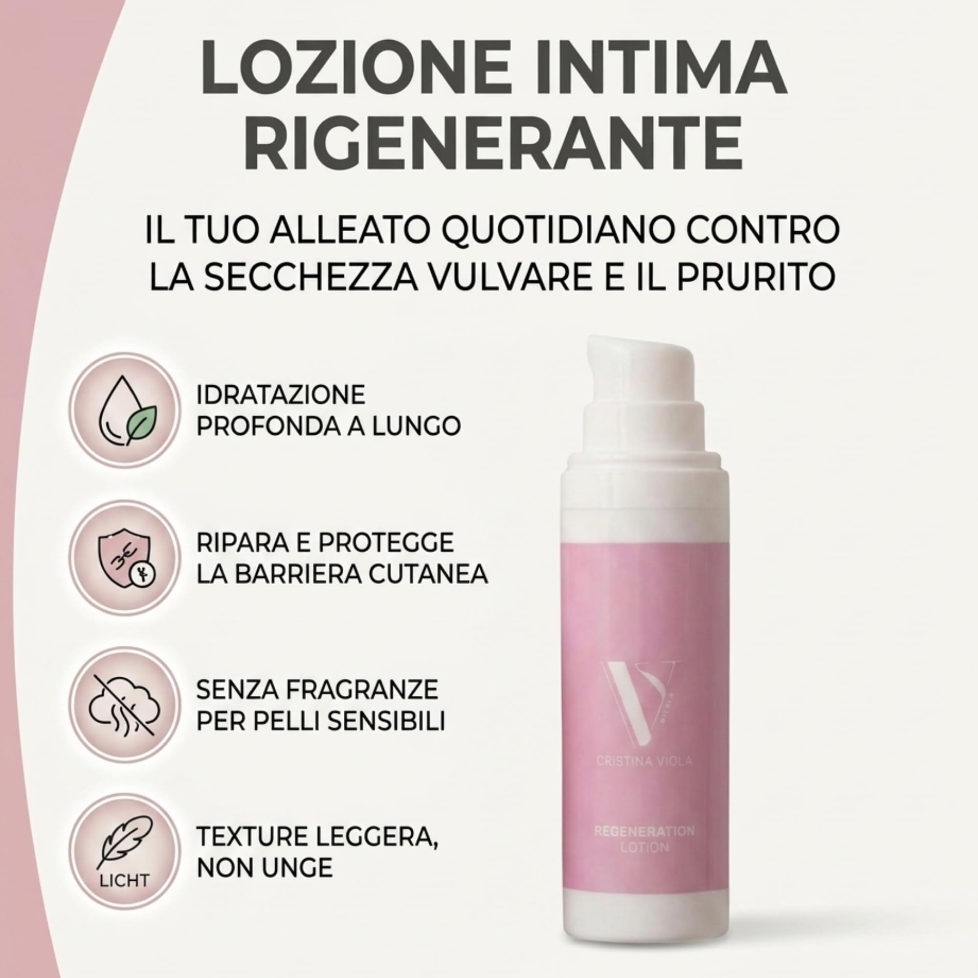 Regenerierende Intimlotion – pflegt, spendet Feuchtigkeit und schützt langanhaltend – optimal gegen trockene Vulva, Juckreiz und Ziehgefühl – Natur, Made in Italy – 50 ml