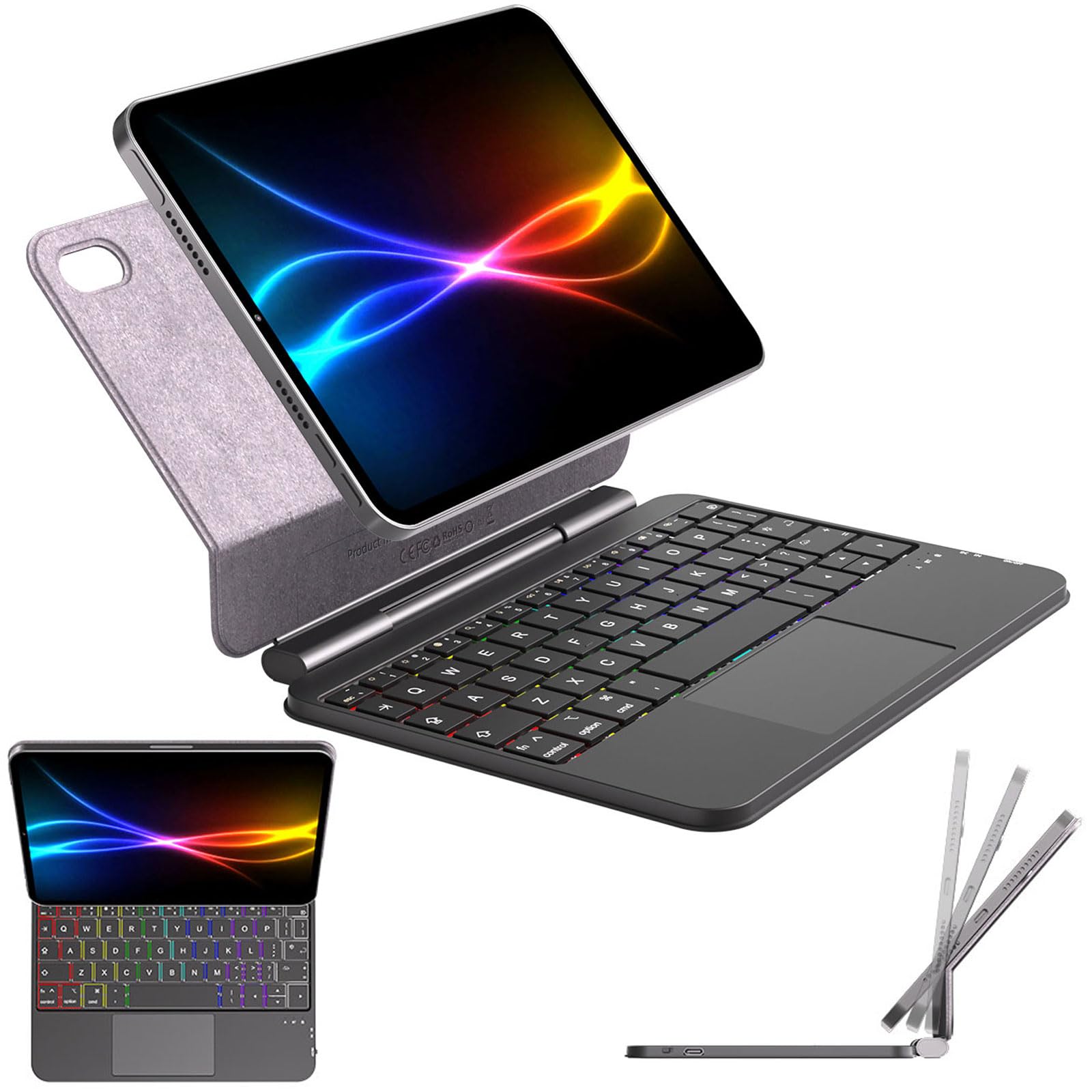 TECHGEAR Custodia Magic Keyboard per iPad Mini 7 (A17 Pro) e iPad Mini 6, sottile supporto magnetico galleggiante, Bluetooth QWERTY, Trackpad multi-touch, tastiera retroilluminata a 7 colori per