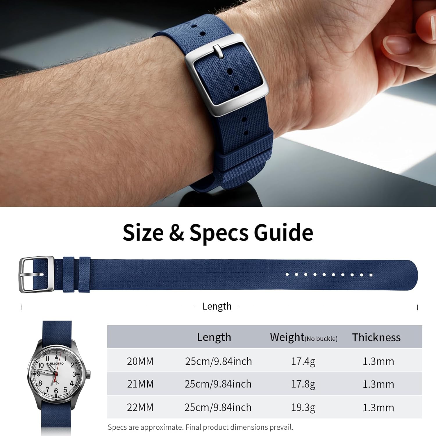 ULLCHRO Watch Strap FKM Rubber Watch Strap 20mm Waterproof Silicone Replacement Band 22mm, Soft Rubber for Man Watch Band - Image 6