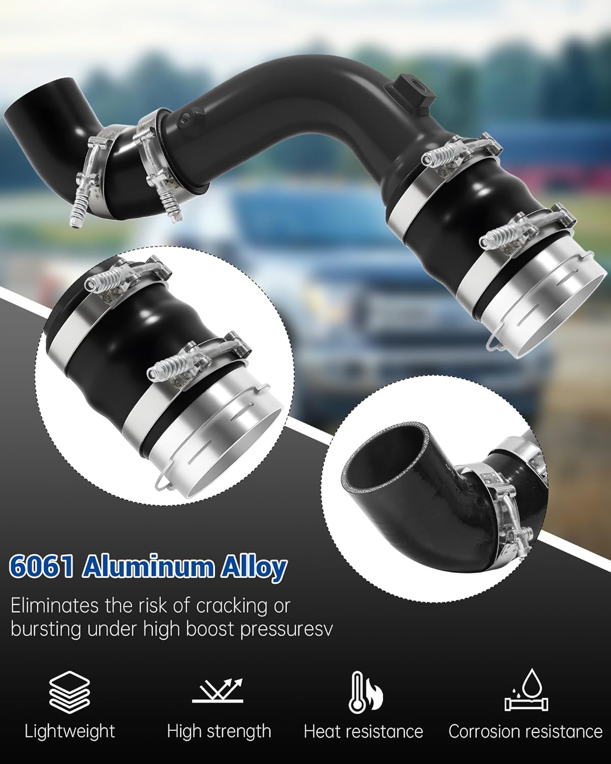 Upgraded Turbo Intercooler Outlet Cold Side Charge Pipe with 4-Ply Silicone Boots Compatible with Ford Power Stroke 2017-2025 6.7L (Black)