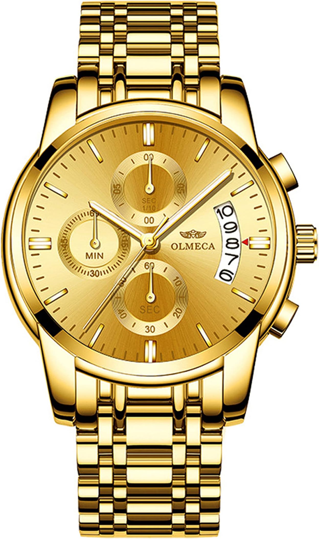 Stainless Steel Men's Wrist Watches Chronograph Mutifunctional Crystal Wristwatch for Man with Date Calendar