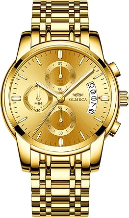 DREAMING Q&P Stainless Steel Men's Wrist Watches Chronograph Mutifunctional Crystal Wristwatch for Man with Date Calendar