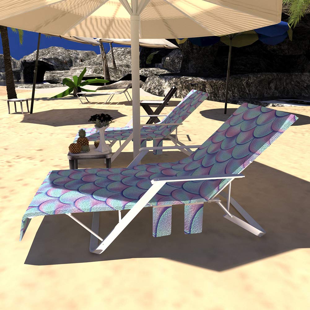 Fodera per sedia da spiaggia, a righe, con 3 tasche, morbida copertura per sedia a sdraio, telo per chaise longue per prendere il sole all'aperto