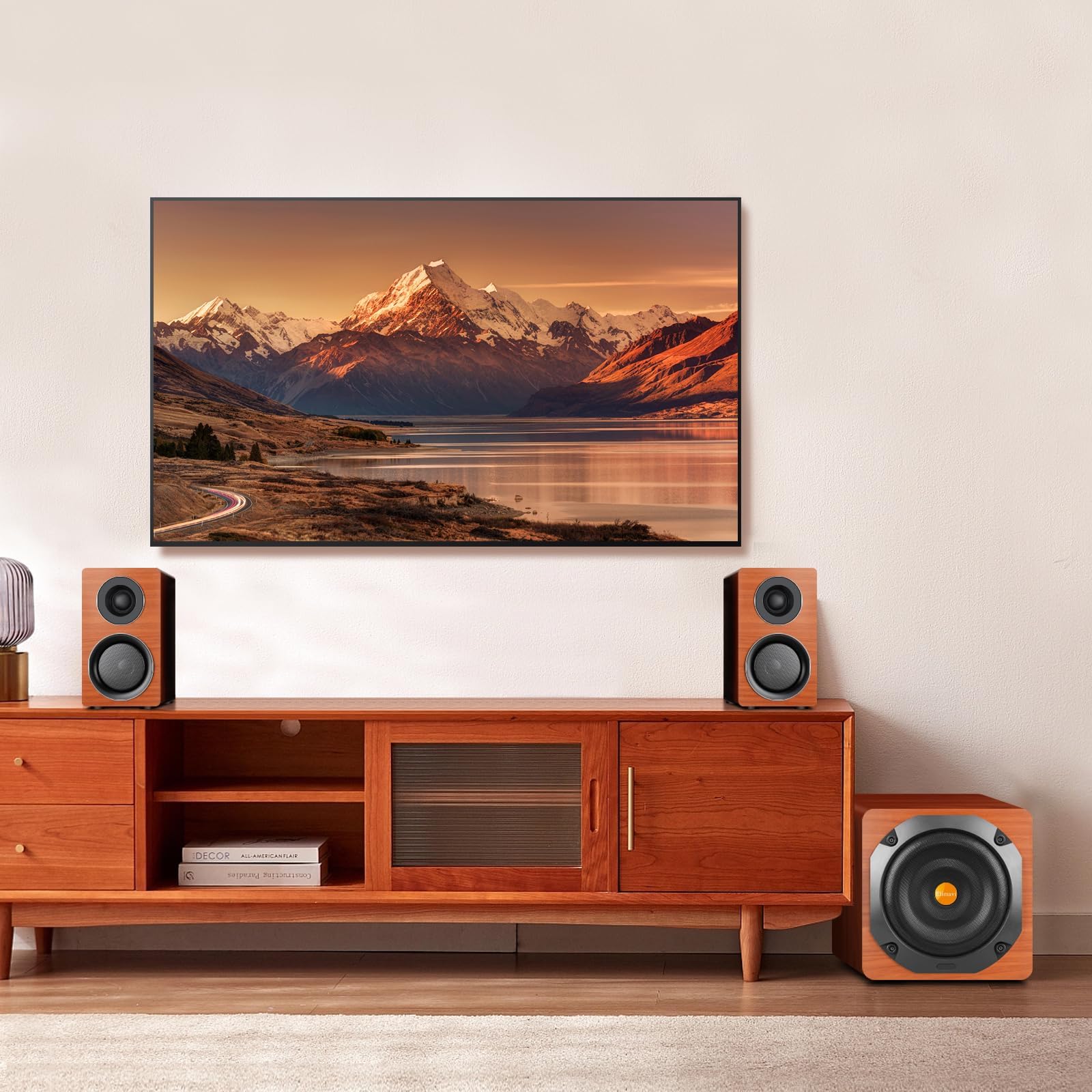 Elimavi Altavoz de PC con subwoofer, sistema de sonido 2.1 con doble satélite, sistema de sonido de TV con woofer de 6,5 pulgadas, tweeter de 1 pulgadas y 3 pulgadas de gama media, enchufe europeo