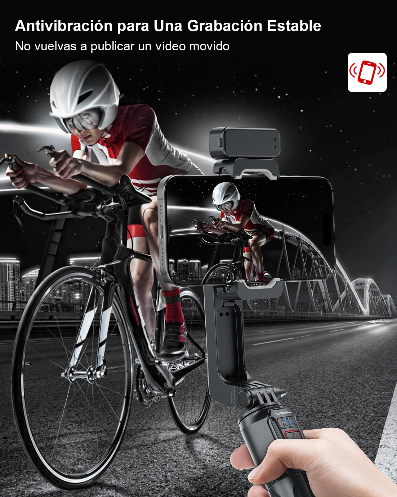 KOSCHEAL A10 Estabilizador para Smartphones,2-Axis Estabilizador de Movil con Luz de Relleno y Trípode con Mando Inalámbrico Rotación Automática de 360°Modo de Escena, No App, para videoblogs y TikTok