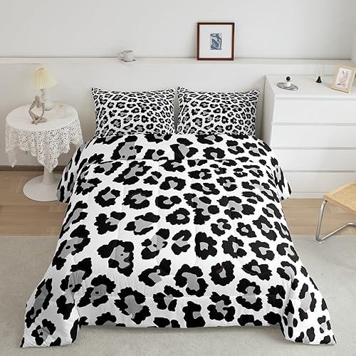 Feelyou Juego de edredón de leopardo negro y gris, juego de ropa de cama con estampado de guepardo para niños, niñas, adolescentes, decoración de