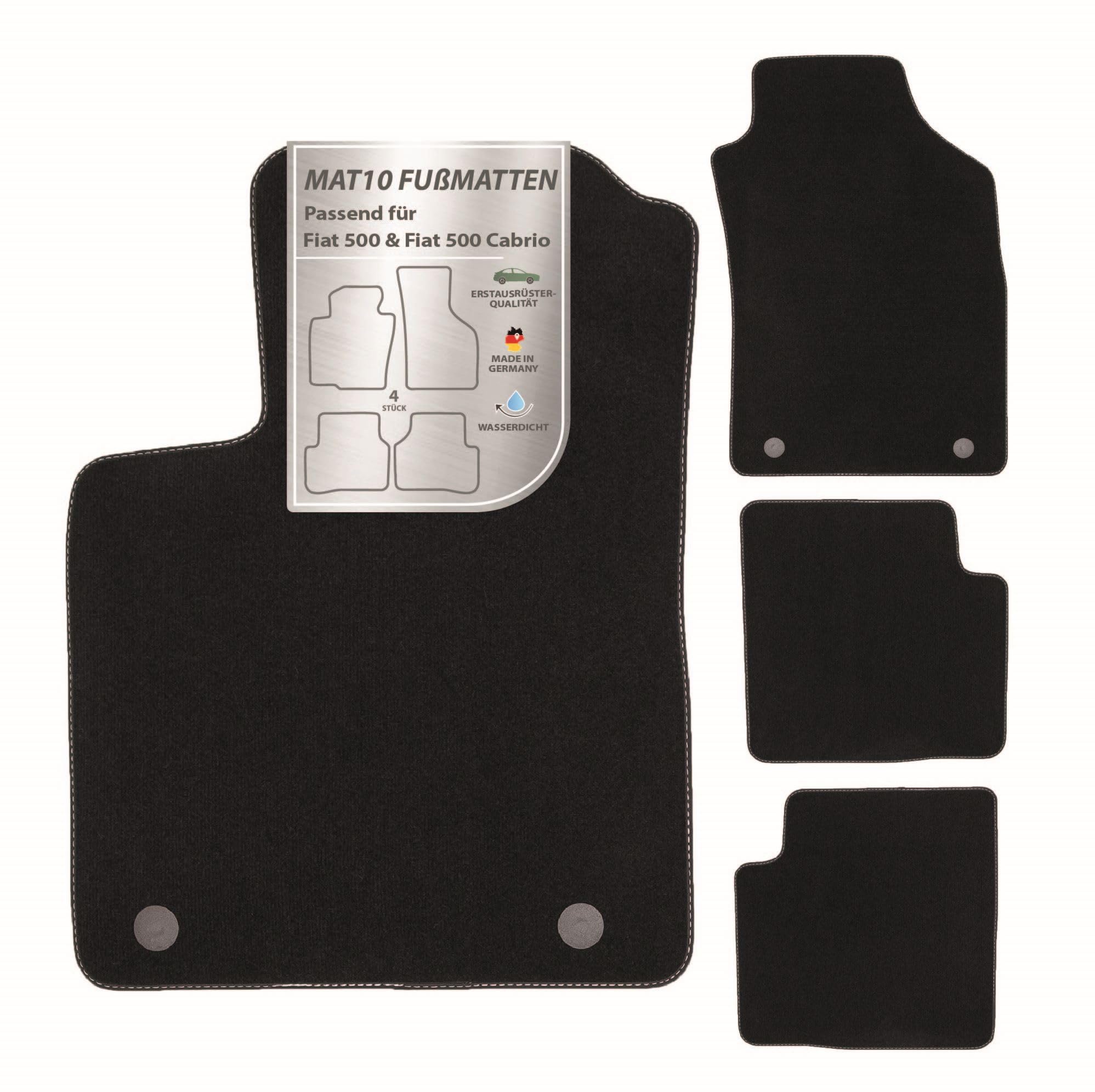 Auto-Fußmatten Passend für FIAT 500 & FIAT 500 Cabrio | (BJ 07/2015 - 09/2020) aus Velours | 4-teiliges Automatten Set | langlebige Erstausrüsterqualität, Made in Germany