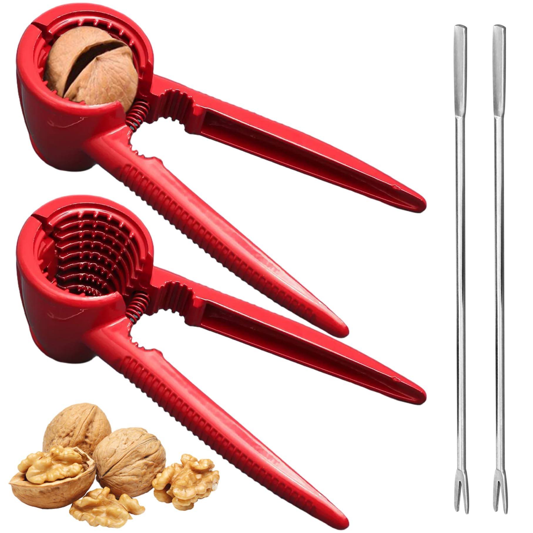 CAKEEYUM 2PCS Walnut Cracker Tool Heavy Duty Aluminum Alloy Pecan Sheller with Walnut Needle Handheld Nutcracker Tool with Non Slip Handle Cracker, Nutcracker, Pecan Sheller, Cracke