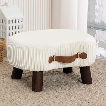 Small Curved Foot Stool with Handle with Wooden Legs