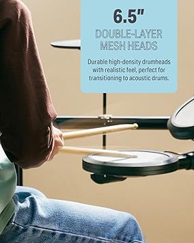 Donner Electric Drum Set, DED-70 Electronic Drum Kit for Beginner with 150 Sounds, 4 Quiet Mesh Pads, 9 Cymbals, USB MIDI, Type-C Charging, 2 Pedal, Throne, Headphones, Sticks, Melodics Lessons