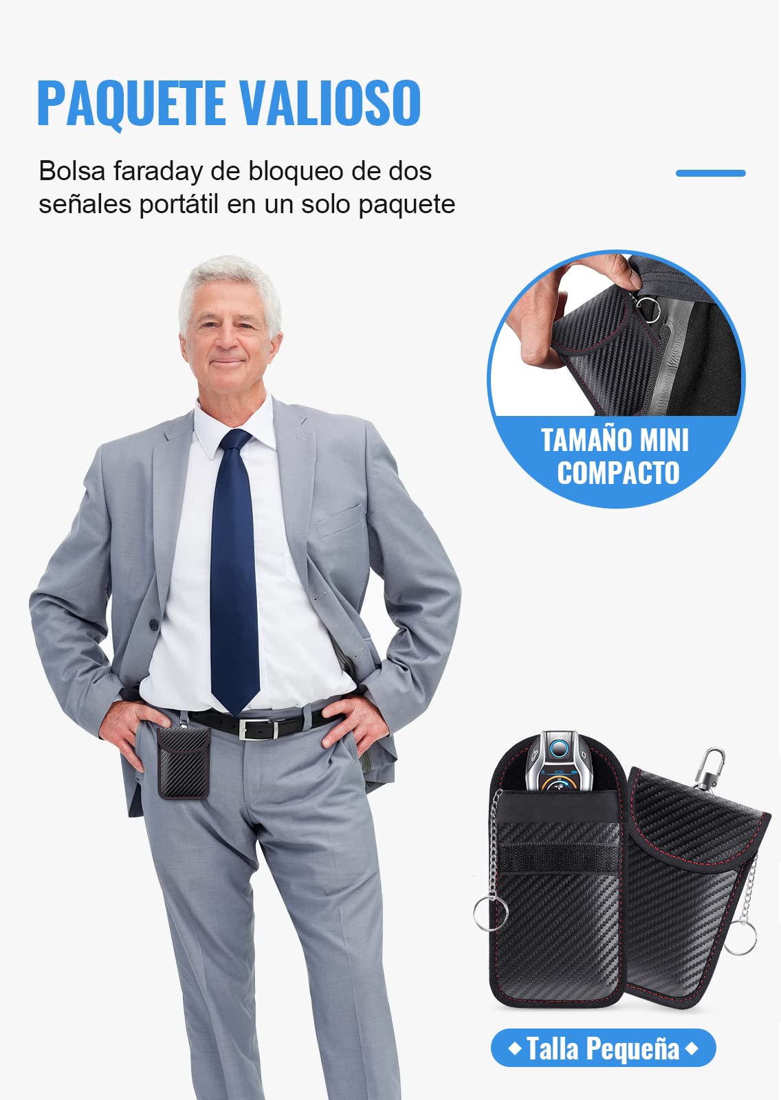 lanpard 2PCS Mini Bolsa Faraday para Llaves de Coche, Funda Bloqueo de Señal de Seguridad Anti RFID/WiFi/gsm/LTE/NFC Protección Antirrobo (Fibra de Carbono)