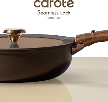 CAROTE 25pcs Ceramic Cookware Set, Pots and Pans Set with Detachable Handle | Non-Stick, Non-Toxic, PFAS and PFOA Free, Induction Compatible, Dishwasher & Oven Safe, Space Saving, Camping Cooking, Brown