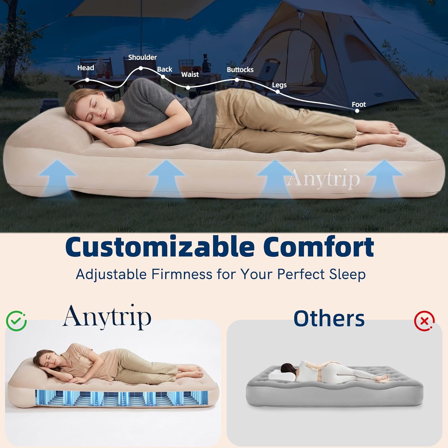 10'' Twin Camping Air Mattress Built in Pump with 2" Raised Pillow – Twin Blow Up Mattress Portable Inflatable Air Bed for Home Guest Camping Travel Outdoor