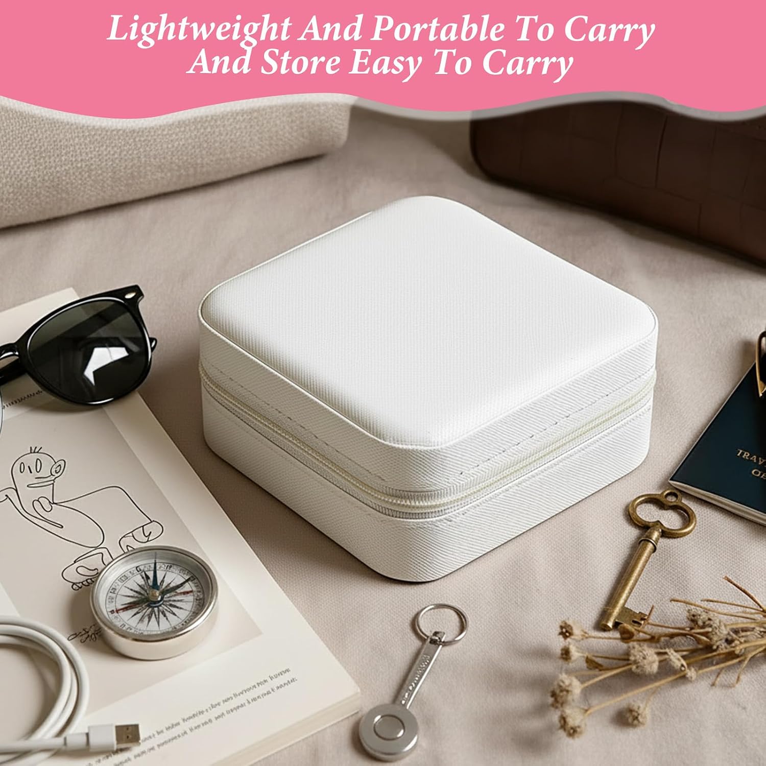 Kifmurase 12Pcs Travel Jewelry Case, Bridesmaid Gifts Box, Small PU Leather Jewelry Organizer, Portable Mini Storage Boxes for Women Bridesmaid Proposal Gifts (White)