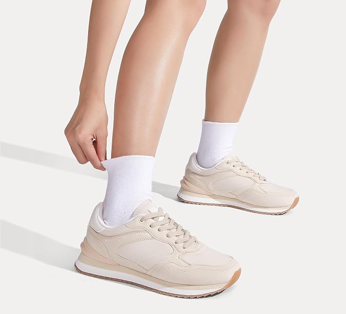 LUCKY STEP Women's Platform Fashion Sneakers Suede Colorful Colorblock Stylish Retro Casual Neutral Tennis Running Footwear Walking Shoes