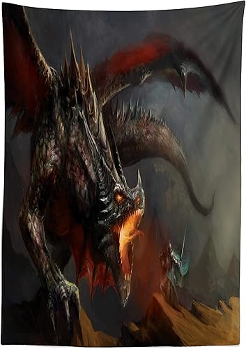 Miniatura 2 de Ambesonne Mantel medieval, diseño de caballero intrépido con diseño de dragón y fantasía antigua, mantel rectangular para decoración de comedor y