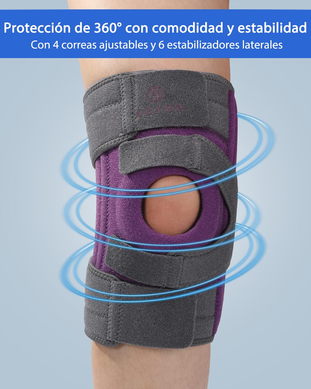 ABYON Rodillera para hombres y mujeres, artritis, desgarro de menisco, LCA, con triple estabilizador lateral y correa ajustable 360° para máximo soporte y recuperación rápida
