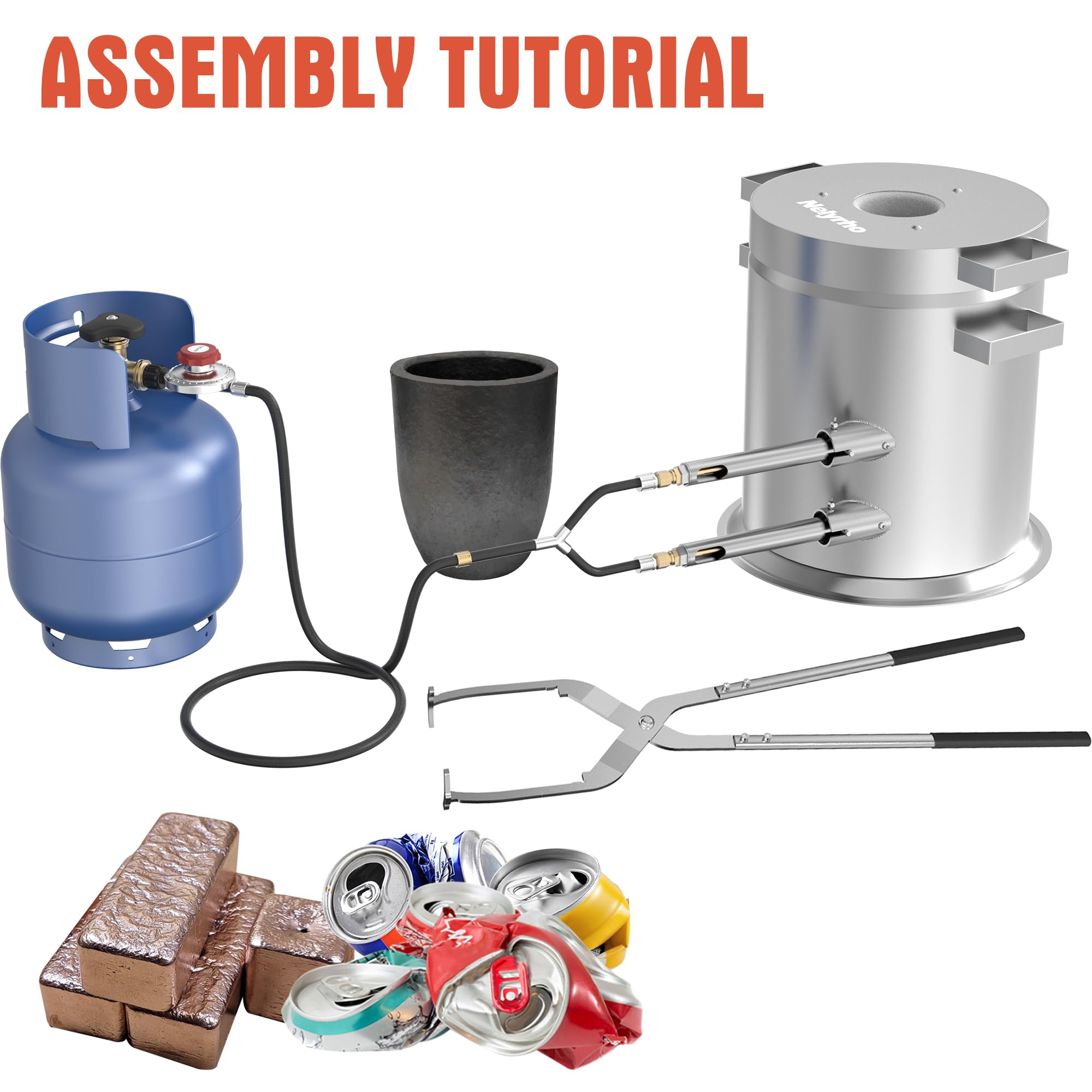 Nelyrho Kit de horno de fusión de propano de 25 kg con pinzas de elevación hechas de acero inoxidable, incluye horno de fundición de crisol para fundición de chatarra, reciclaje de metal dorado,