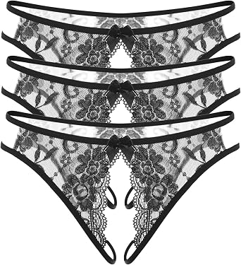 Sexy G-Strings Thongs for Women Seamless Lace Floral Briefs Cute Bow Center Underwear Ladies Panties 3 Pack