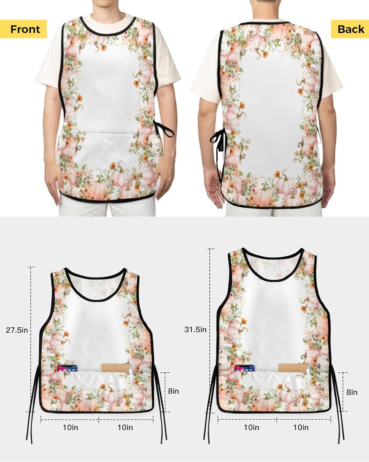 Fall Leaves Cobbler Aprons with 2 Pockets Bib for Chef Kitchen Country Rustic Flower Plant Wid Herb