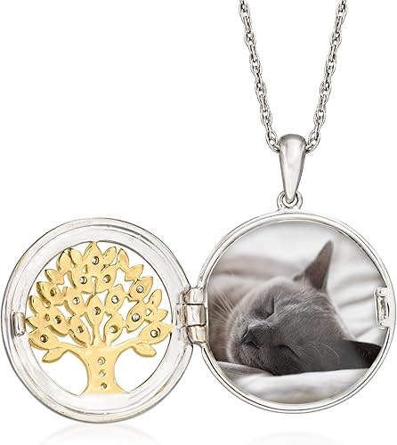 Miniatura 3 de Ross-Simons Collar con medallón del árbol de la vida de diamantes de 0.10 qt t t en plata de ley de 2 tonos. 18.0 in