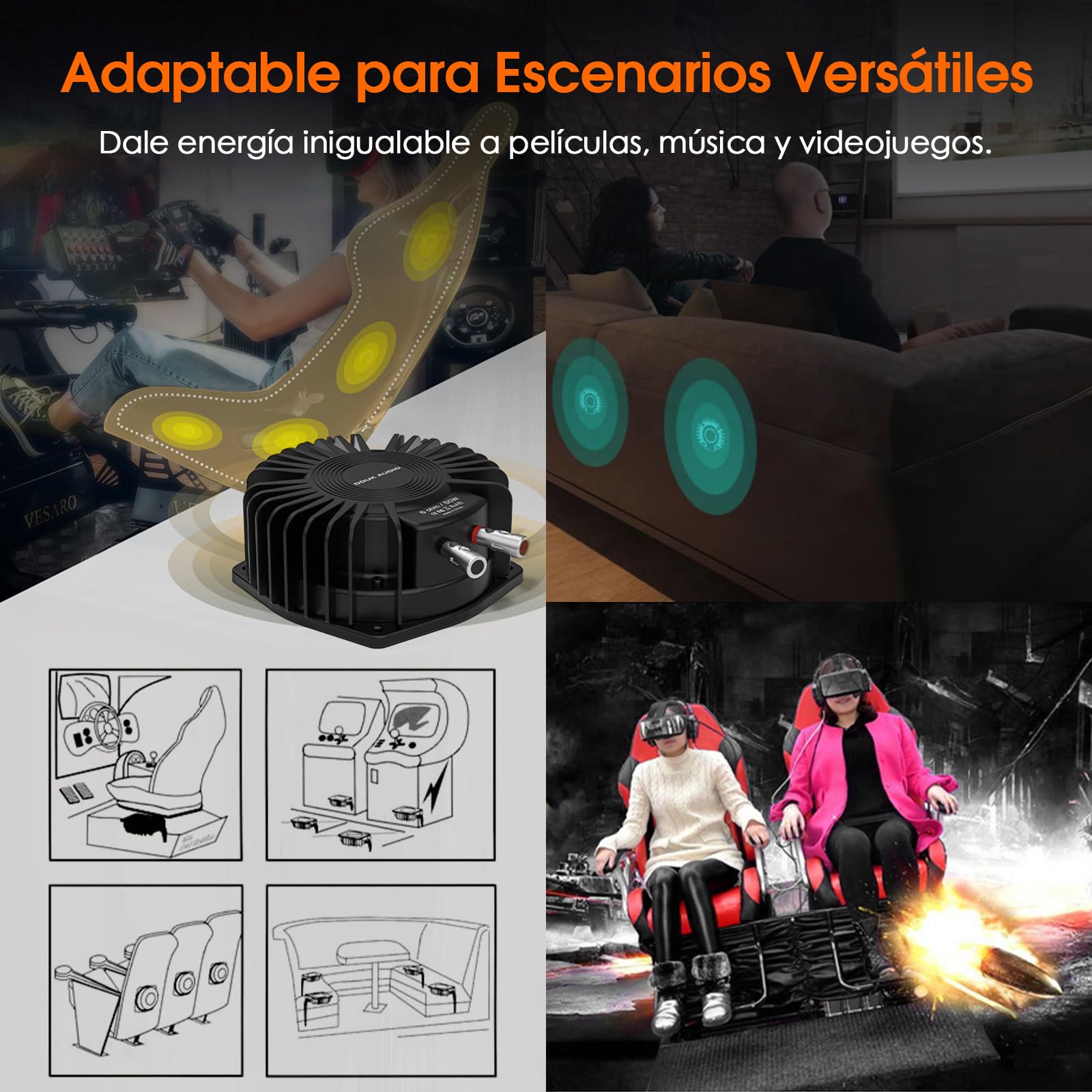 Douk Audio BS-1 Bass Shaker: 50 W de alta potencia Buttkicker - Transductor táctil - Bajos de subwoofer para cine en casa, audio de coche y silla de juegos con inmersión por vibración (1 par)