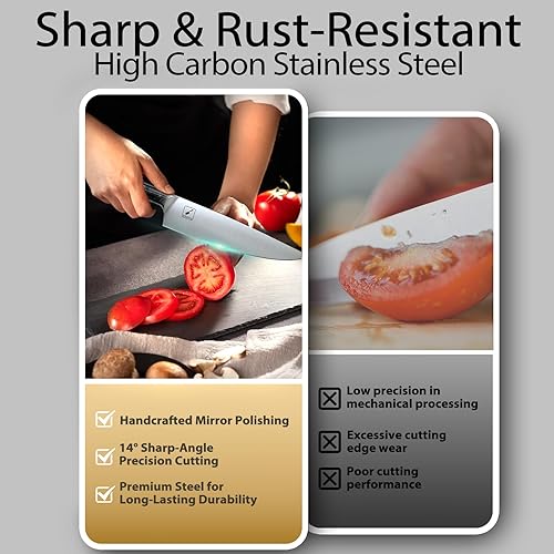 Miniatura 6 de imarku - Juego de cuchillos de cocina de 14 piezas, juego de cuchillos japoneses de primera calidad con bloque, juego de cuchillos de acero
