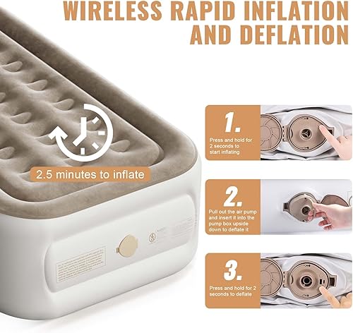 Miniatura 2 de Sebor Colchón de aire Queen con bomba integrada, colchón inflable de 18 pulgadas con bomba recargable, colchón inflable para el hogar, invitados,