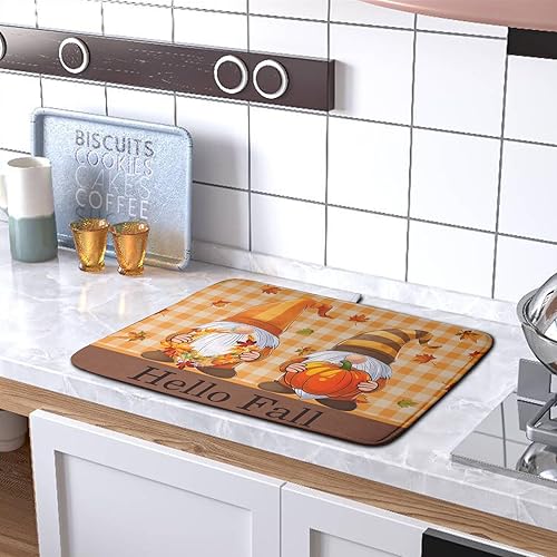 Vista 420 de Tapete de secado de platos con hojas de palma tropicales para encimera de cocina, 18 x 24 pulgadas, tapete de secado de cocina Monstera verde