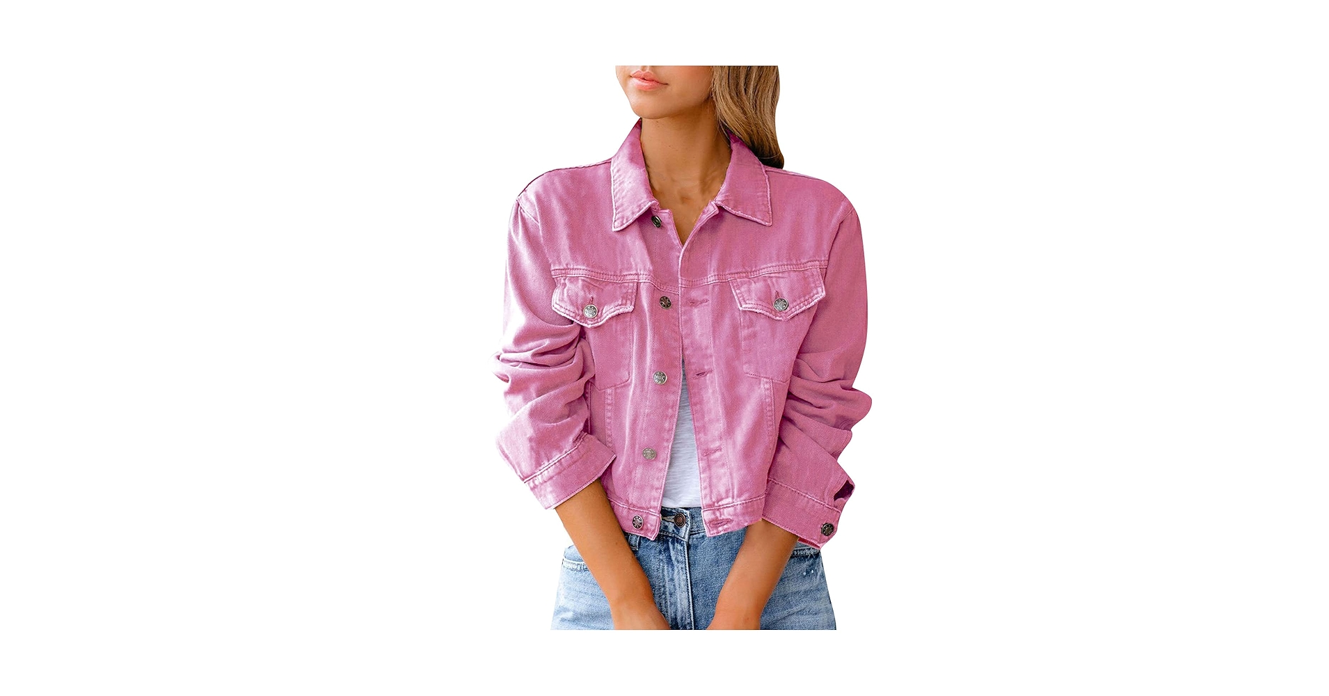 Women 3/4 Sleeve Casual Jean Jackets Cropped Denim Jacket