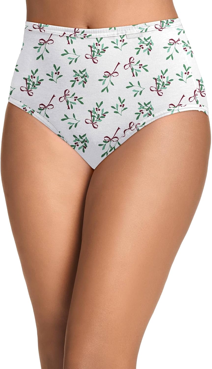 Jockey Women's Underwear Plus Size Elance Brief - 3 Pack, Cactus Pine/Small Blizzard Dot/Diamond White Mistletoe, 10
