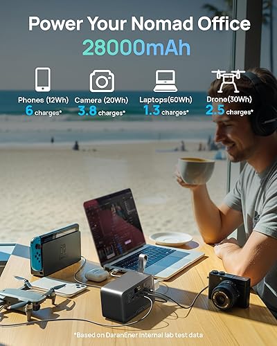 Miniatura 4 de DaranEner Portable Power Station 28000mAh LiFePO4 Battery, Power Bank with AC Outlet 100W/110V, USB-C PD Fast Charging Solar Generator for Laptop