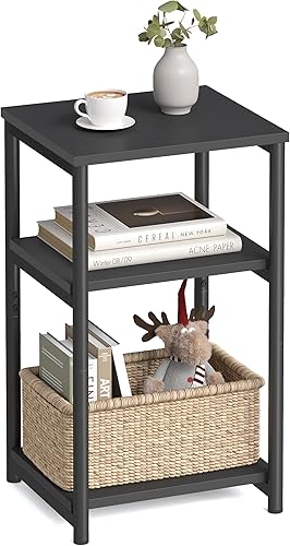 VASAGLE Mesa auxiliar, mesa auxiliar pequeña, mesita de noche alta para sala de estar, dormitorio, oficina, baño, negro clásico ULET273B16