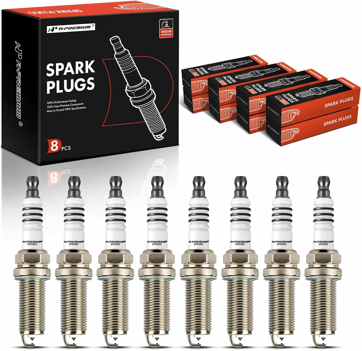 A-Premium Iridium Platinum Spark Plugs Compatible with Jeep Grand Cherokee & Dodge Charger, Challenger & Mercedes-Benz E55 AMG, S55 AMG, CL55 AMG, CLS55 AMG, G55 AMG & Ram 1500, 5.5L 6.2L, 2003-2021