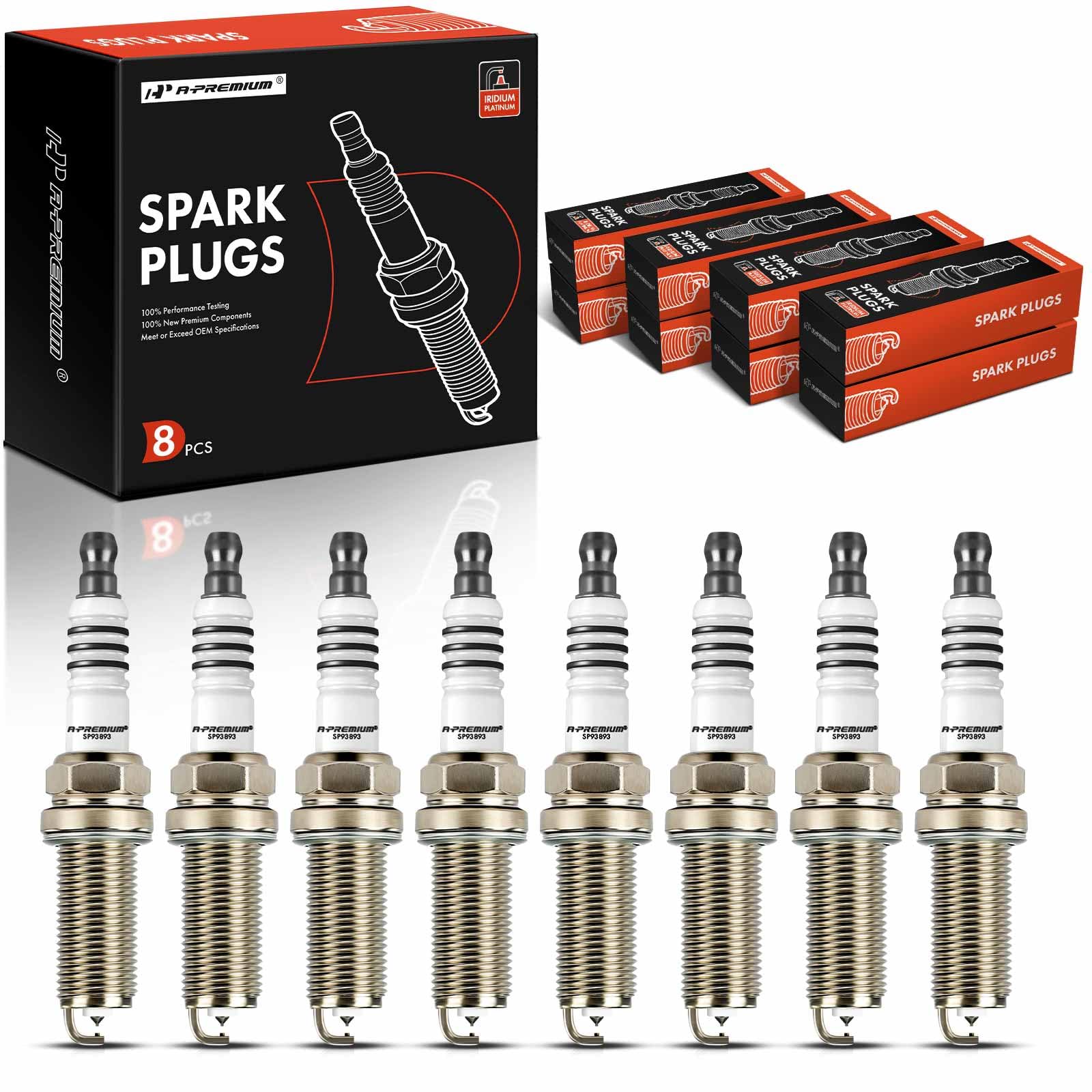 A-Premium Iridium Platinum Spark Plugs Compatible with Ram 1500 & Jeep Grand Cherokee & Dodge Charger, Challenger & Mercedes-Benz CL55 AMG, CLS55 AMG, E55 AMG, S55 AMG, G55 AMG, SL55 AMG, Pack of 8-image-27