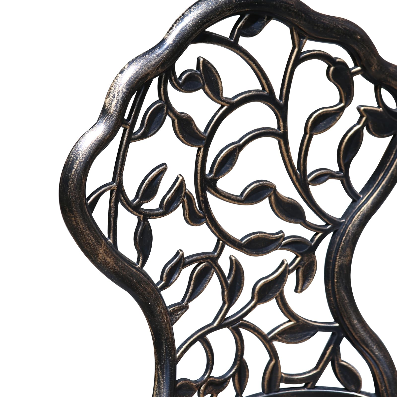 Antike gegossene Aluminium Taverne Set, 3-teiliges Set, Gartenmöbel Set mit Zwei Stühlen und rundem Tisch, dekoratives Design, Bronze Aussehen (Blatt)