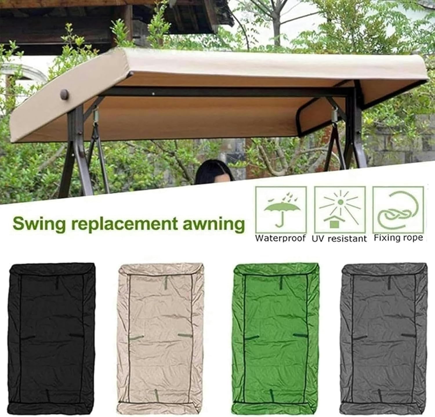 Swing Chair Canopy Replacement Outdoor Swing Replacement Sun Shade Cover Patio Waterproof Swing Top Canopy Garden Porch Replace Cover Sunproof (Color : Black)-1