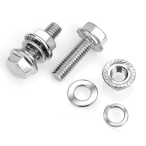 Miniatura 5 de Perno M6x1.0 (10 juegos) M6 x 0.787 in Brida Hex Head Tuercas y Pernos, Tornillos hexagonales de brida de perno M6 con tuercas y arandelas, Surtido