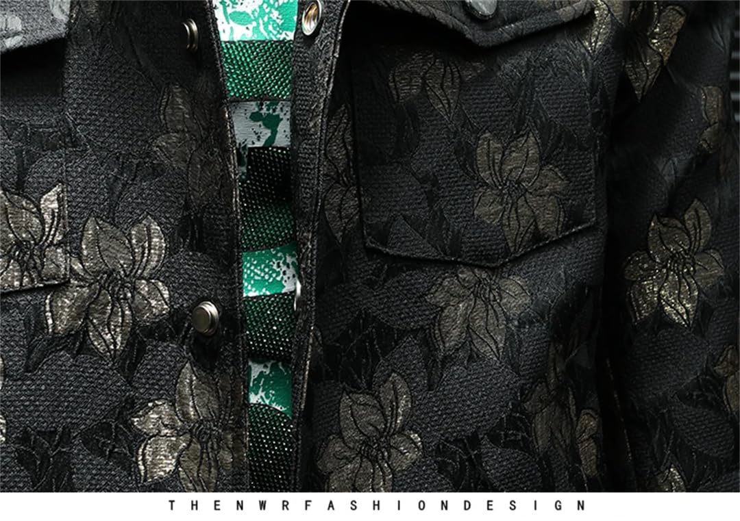 Męska wiosenna kurtka z haftem kwiatowym Slim Fit Business Coats Social Streetwear kurtka bomberka