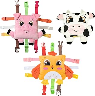 Buckle Toys Farm Animals Bundle - 1 Each Cow, Chicken, & Pig - Learning Activity Toddler Plane Travel Essential Toy - Develop Motor Skills and Problem Solving
