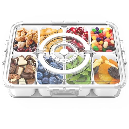 Divided Serving Tray with Lid and Handle,Time Recording 8 Compartments